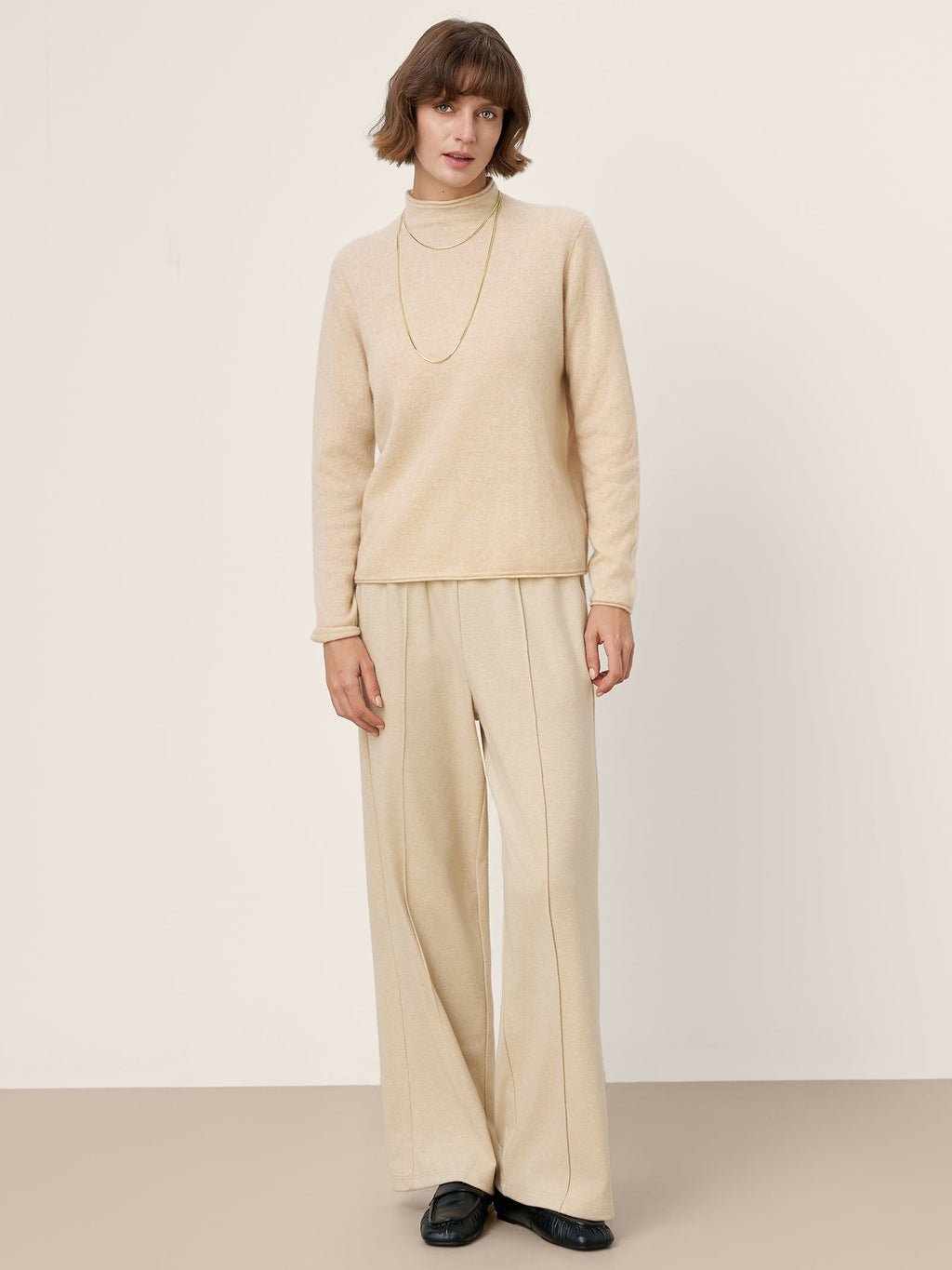Premium Cashmere Blend Hand-Finished Seamless Mock Neck Lettuce Edge Sweater ZELIE