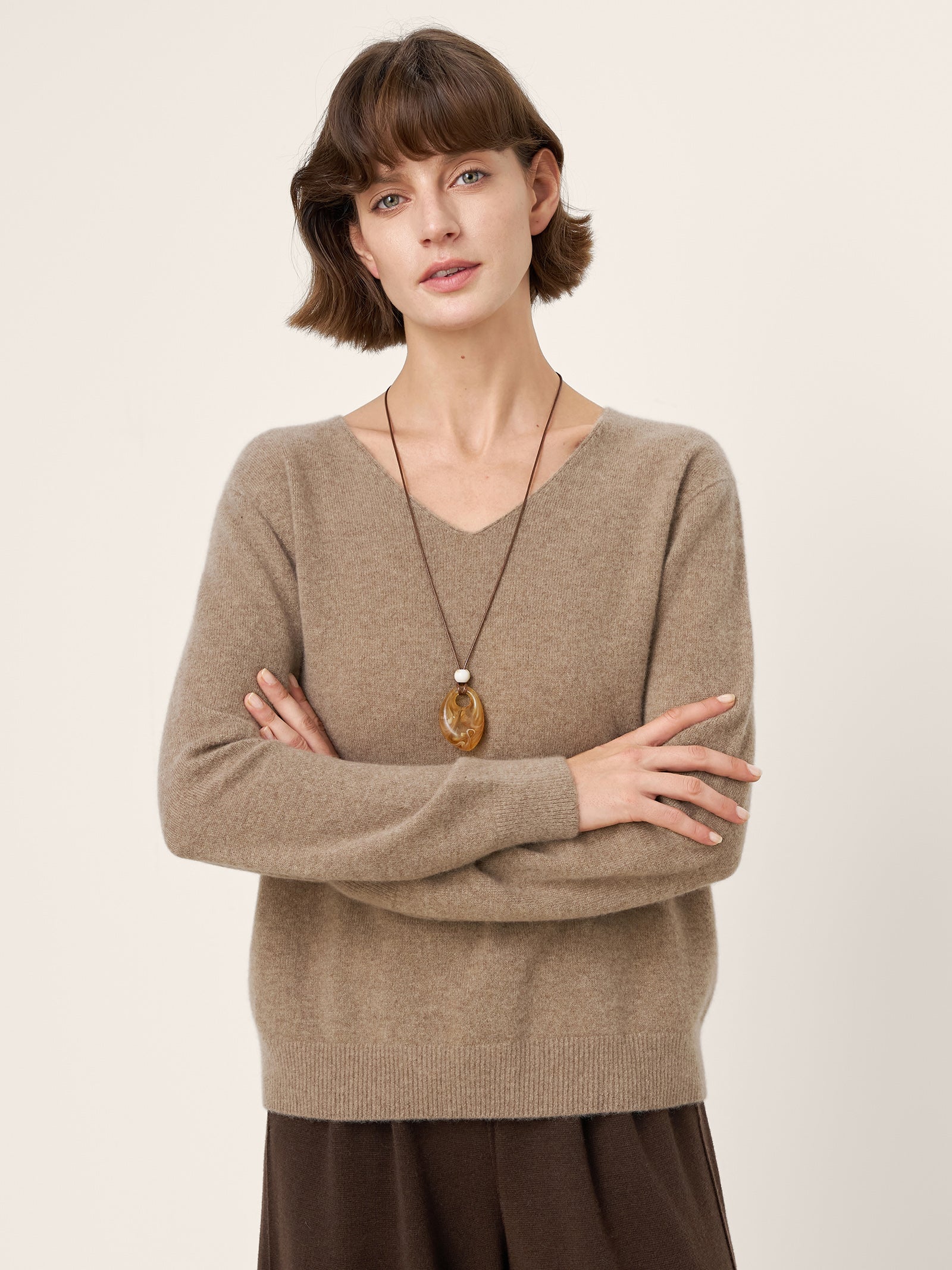 100% Mongolian Cashmere V-Neck Pullover Sweater PIPER
