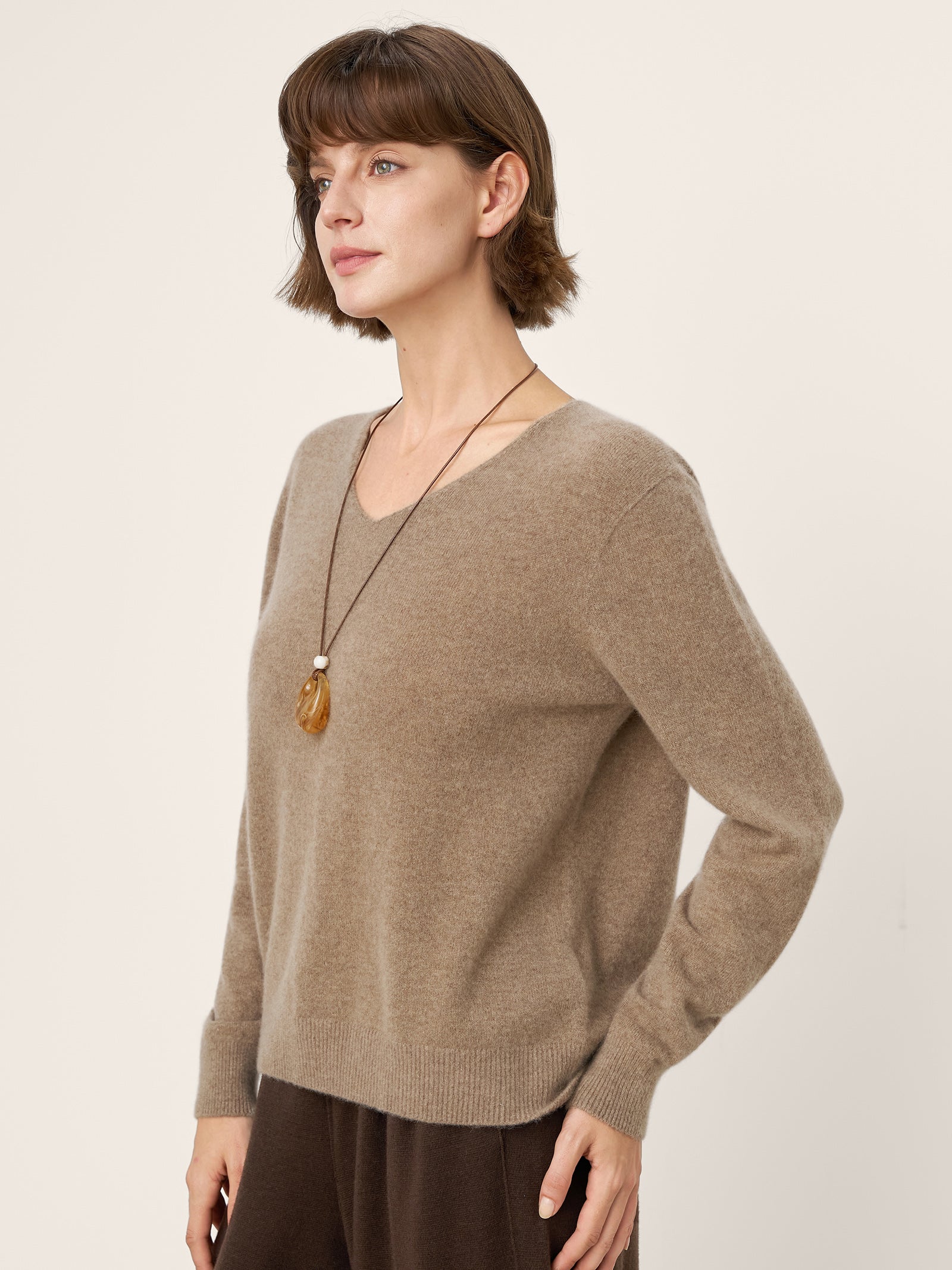 100% Mongolian Cashmere V-Neck Pullover Sweater PIPER