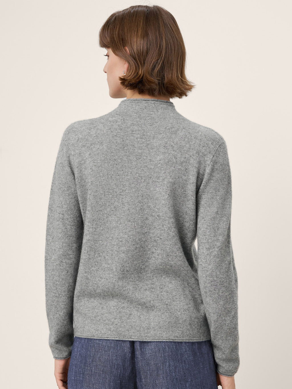 Premium Cashmere Blend Hand-Finished Seamless Mock Neck Lettuce Edge Sweater ZELIE