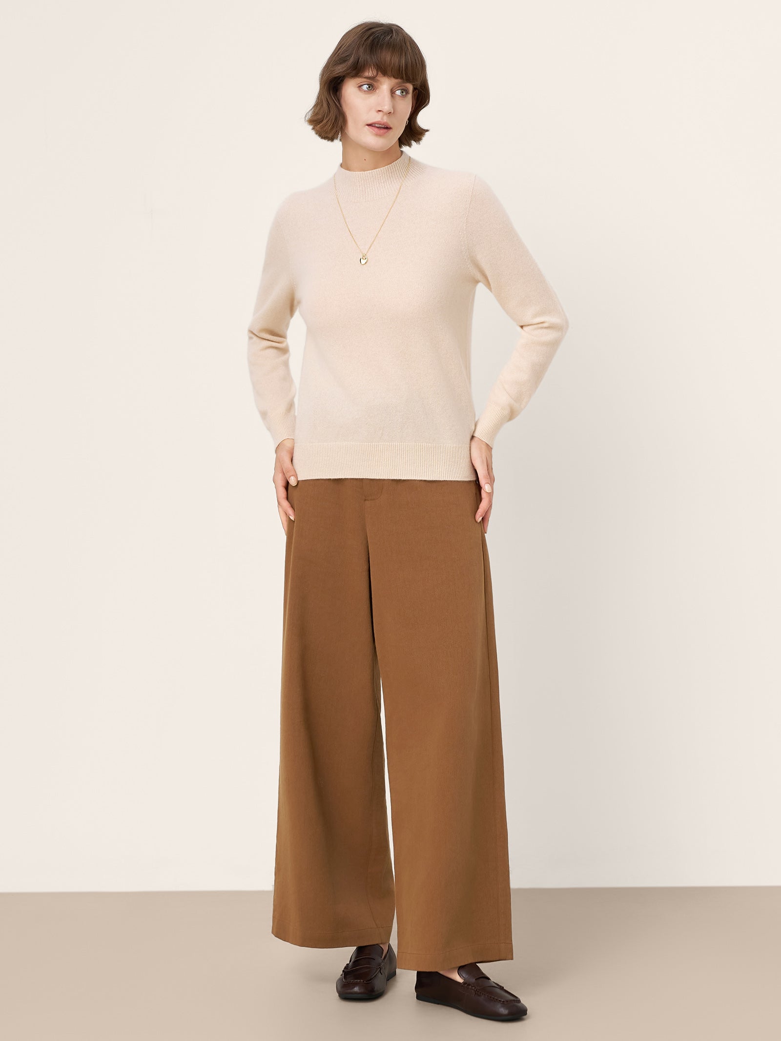 100% Mongolian Cashmere Seamless Wide Ribbed Edge Sweater MONA