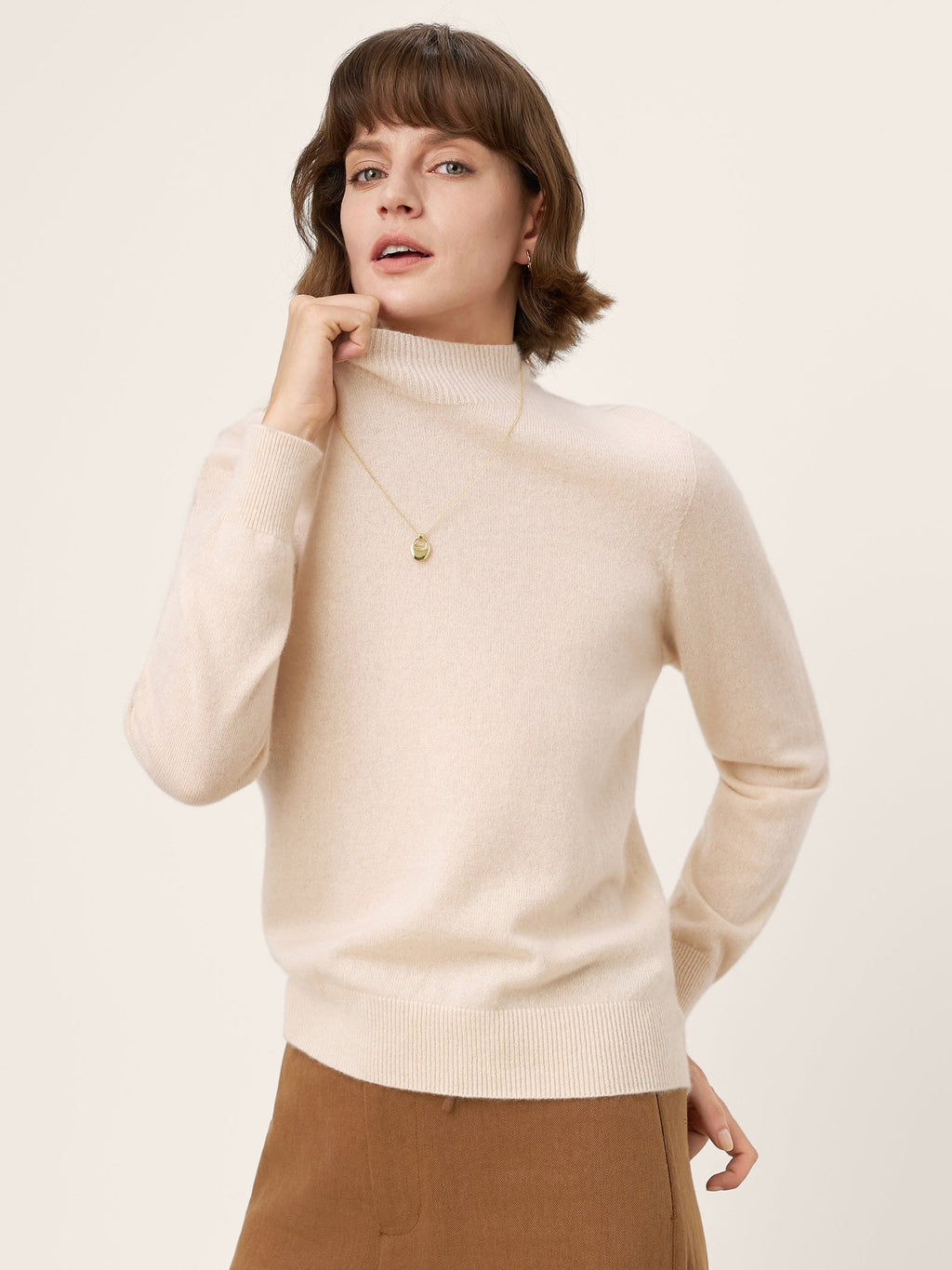 100% Mongolian Cashmere Seamless Wide Ribbed Edge Sweater MONA