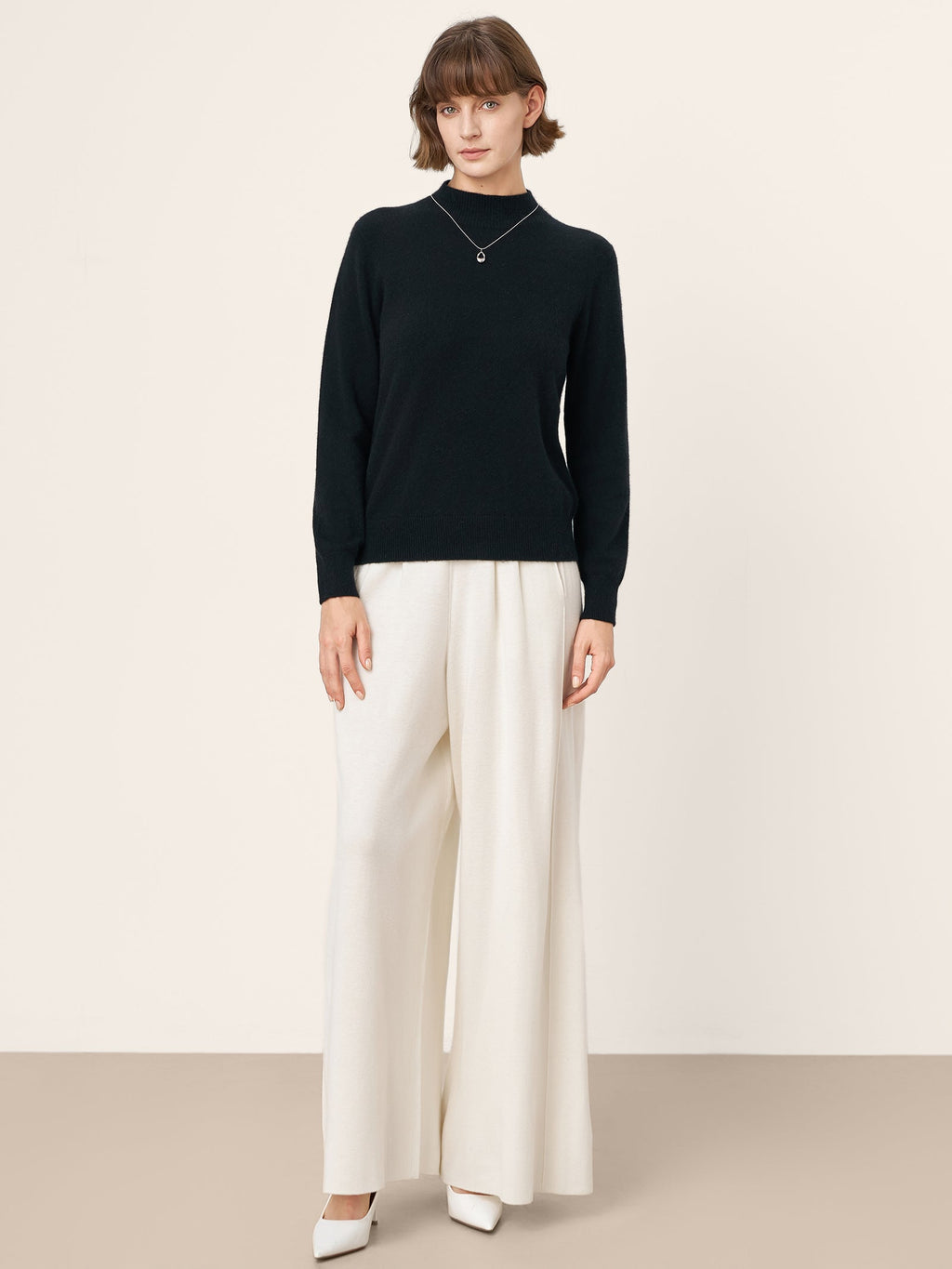 100% Mongolian Cashmere Seamless Wide Ribbed Edge Sweater MONA