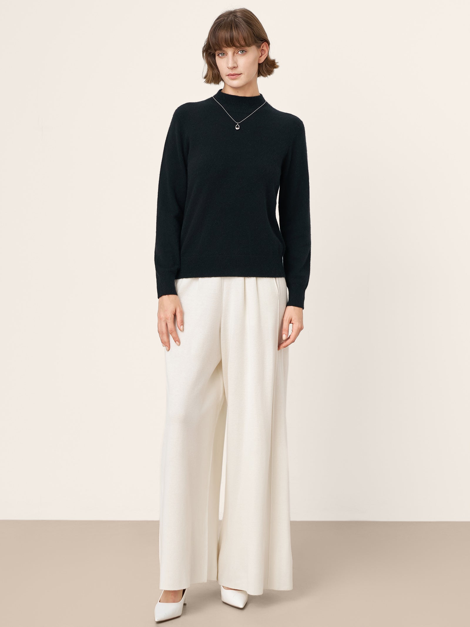 100% Mongolian Cashmere Seamless Wide Ribbed Edge Sweater MONA