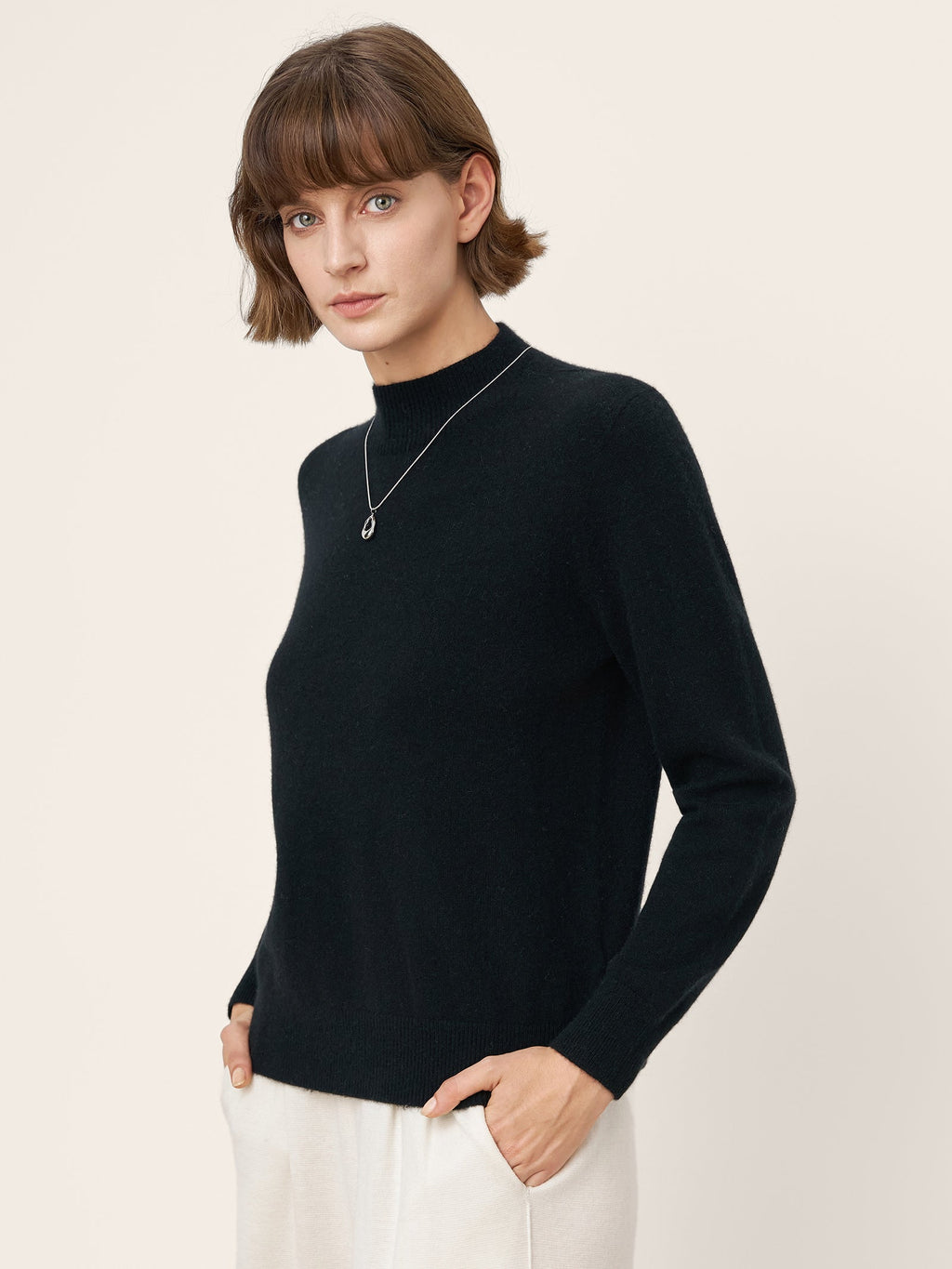 100% Mongolian Cashmere Seamless Wide Ribbed Edge Sweater MONA