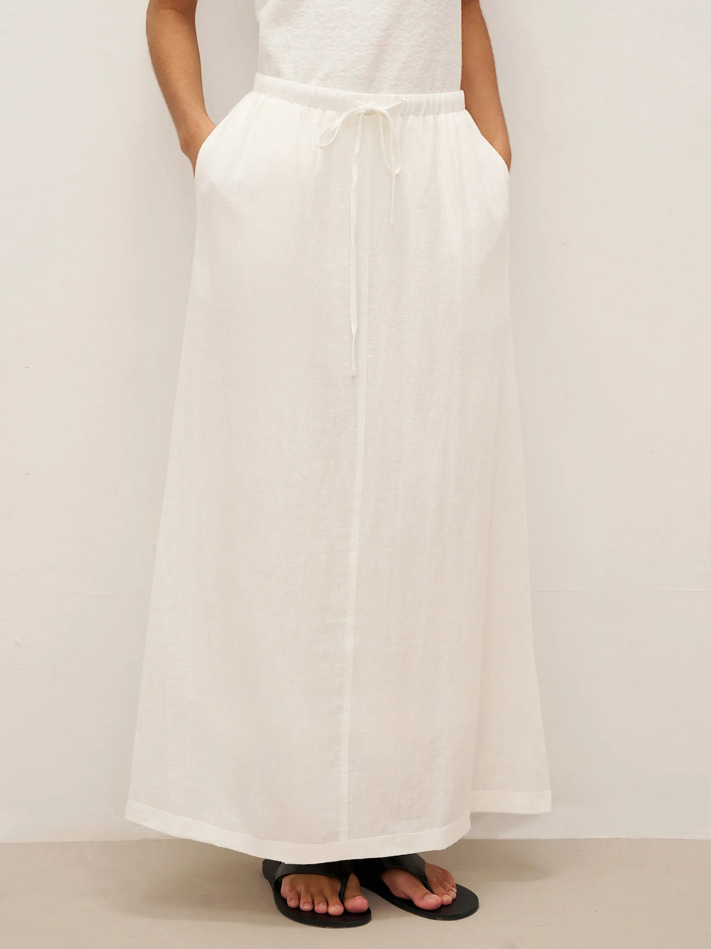 Linen Elastic Waist Drawstring Maxi Skirt NINA