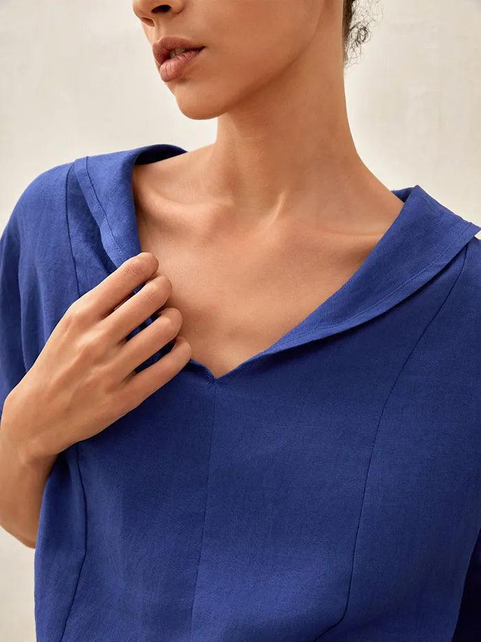 Linen V Neck Short Sleeve Shirt PENNY