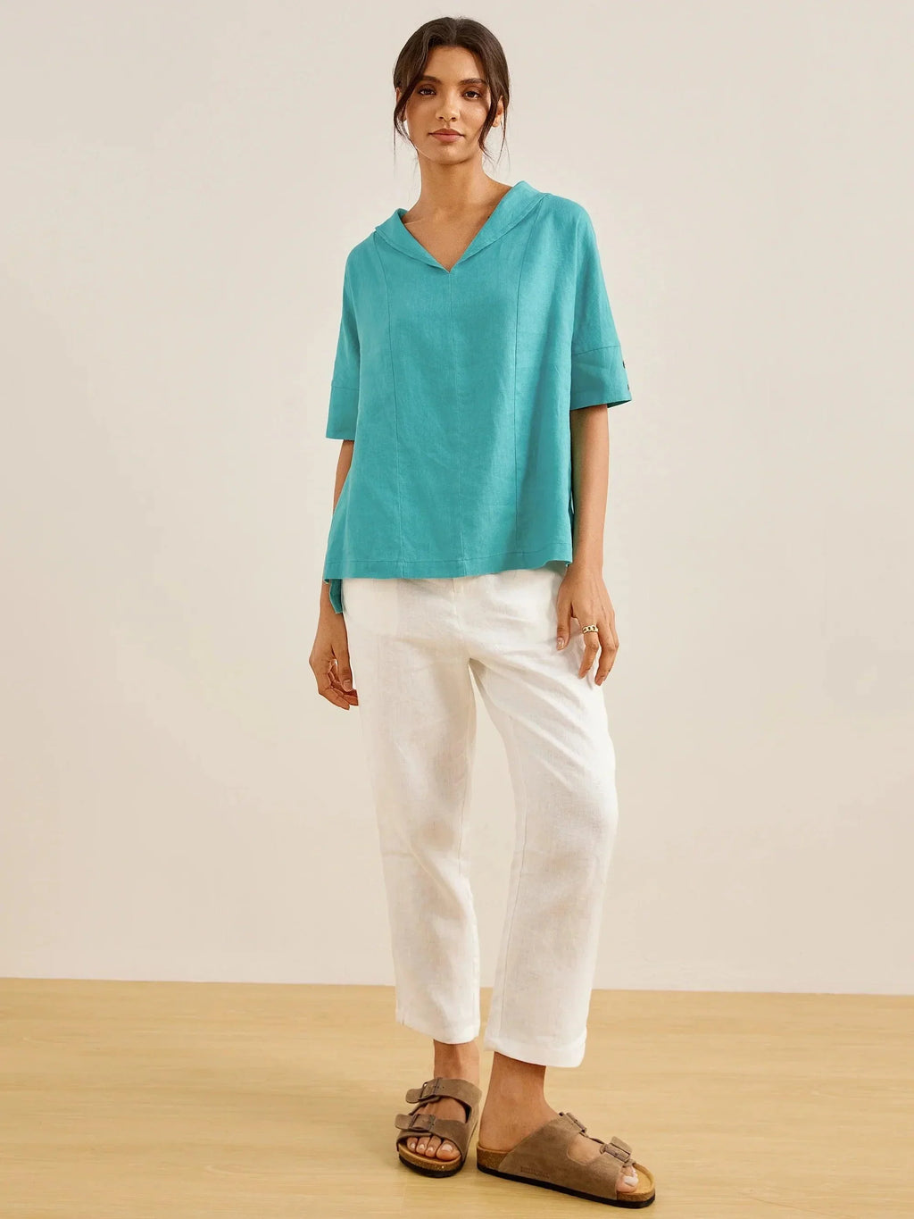 Linen V Neck Short Sleeve Shirt PENNY