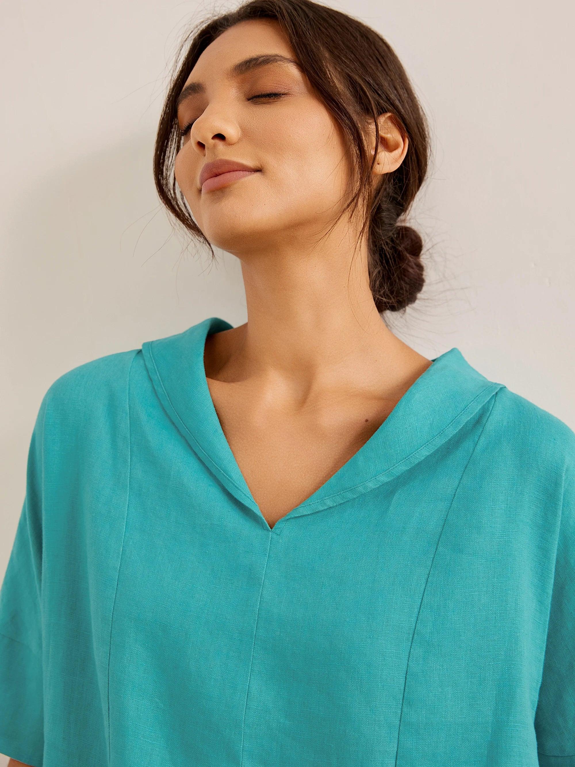 Linen V Neck Short Sleeve Shirt PENNY