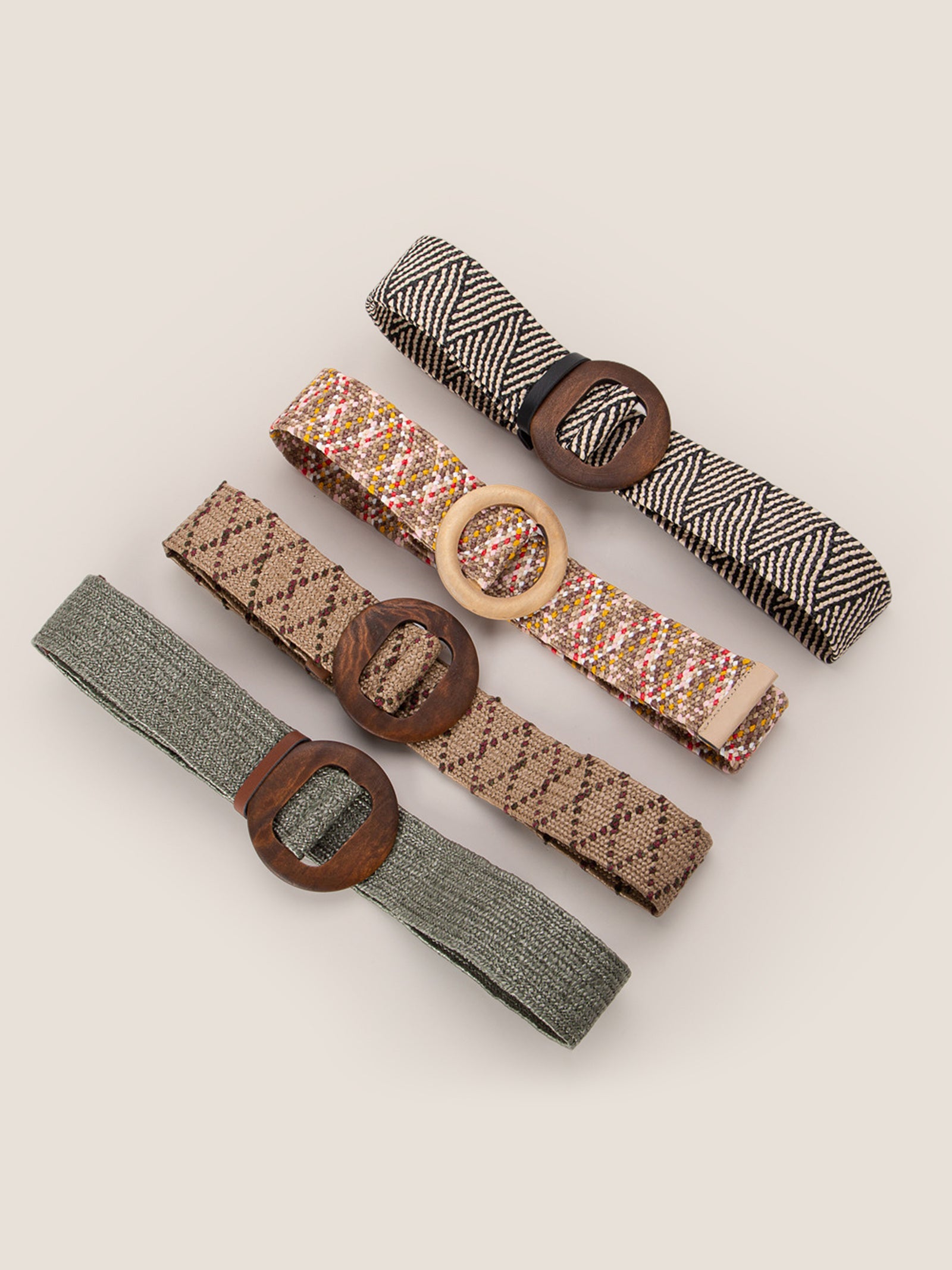 Wooden Buckle Handcrafted Woven Elastic Wide Waist Belt