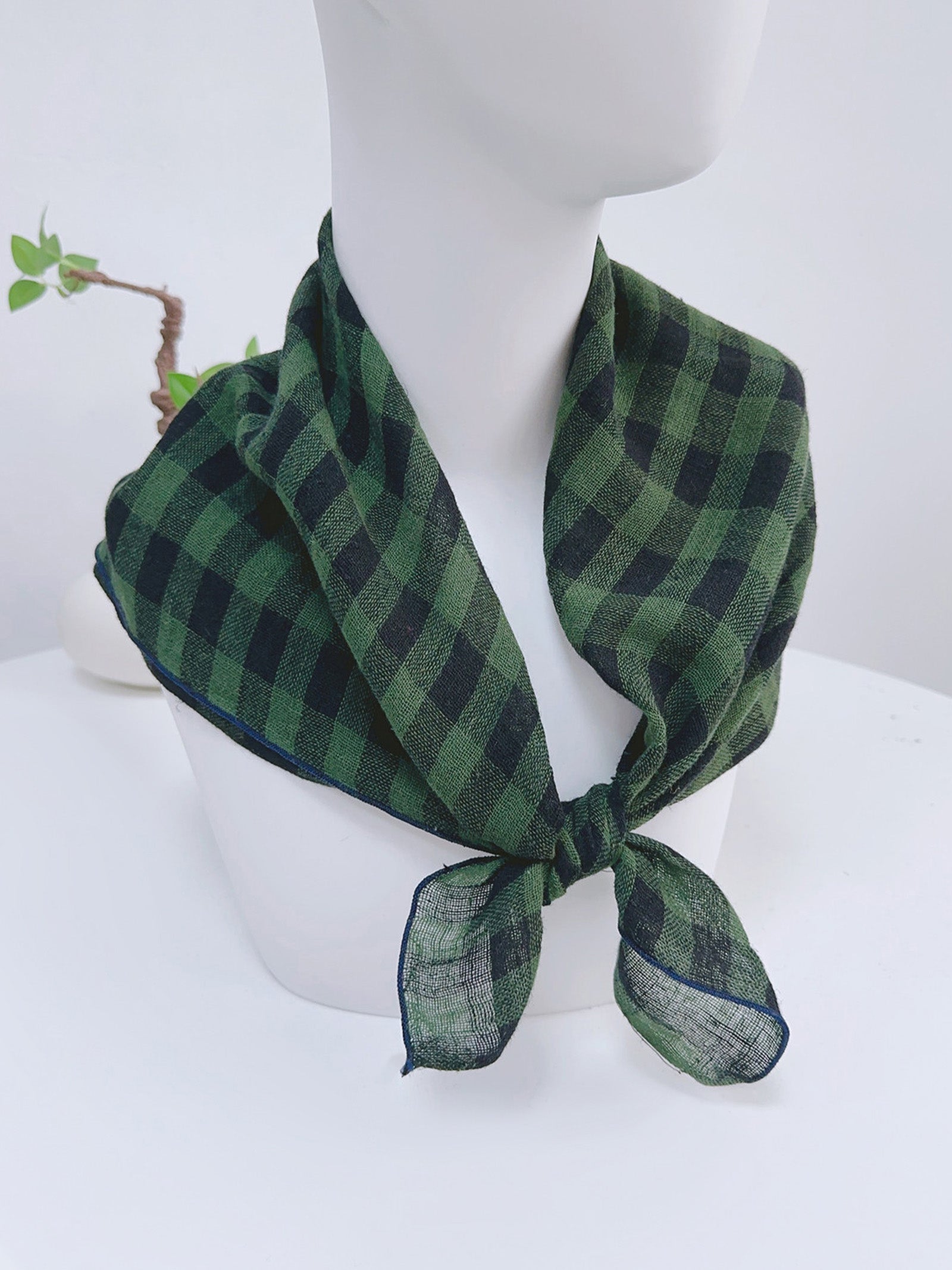 Cotton-Linen Plaid Patchwork Square Scarf
