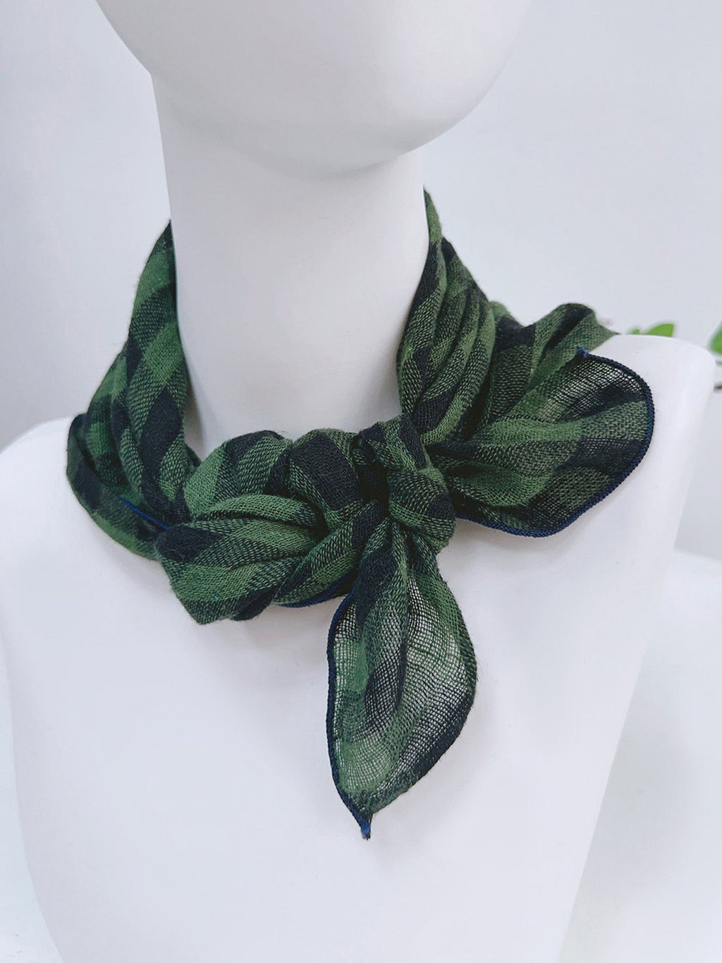 Cotton-Linen Plaid Patchwork Square Scarf