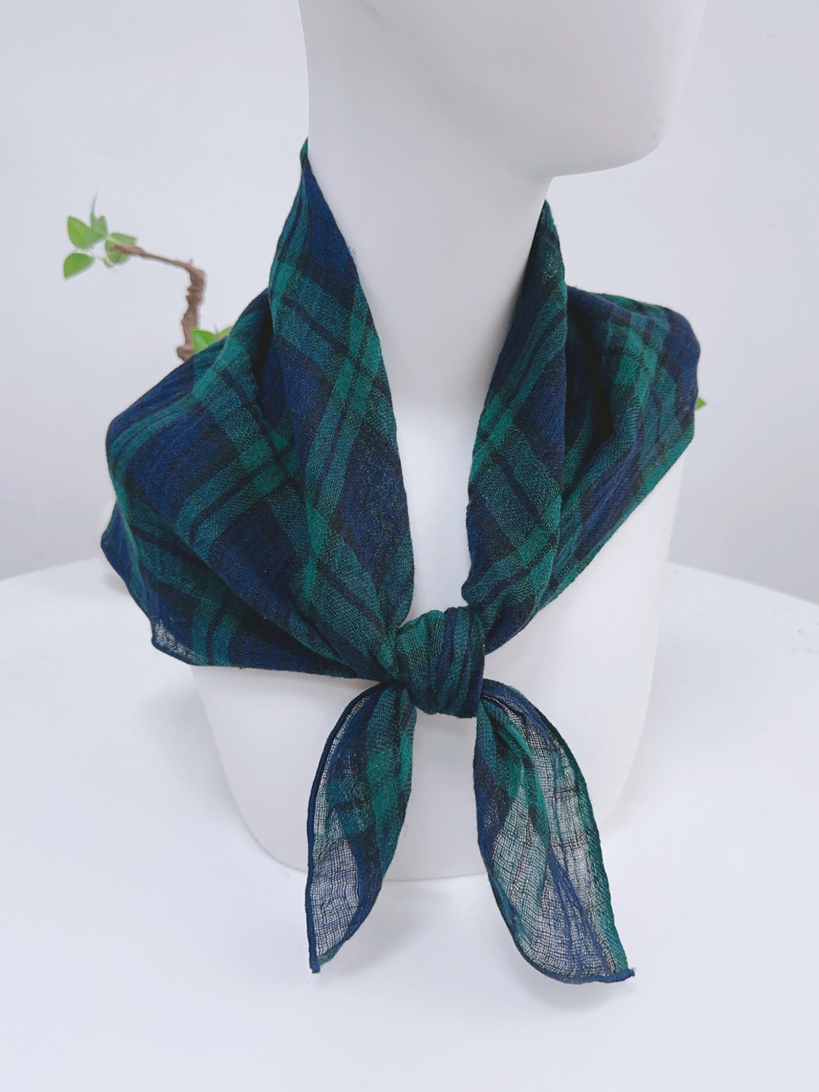 Cotton-Linen Plaid Patchwork Square Scarf