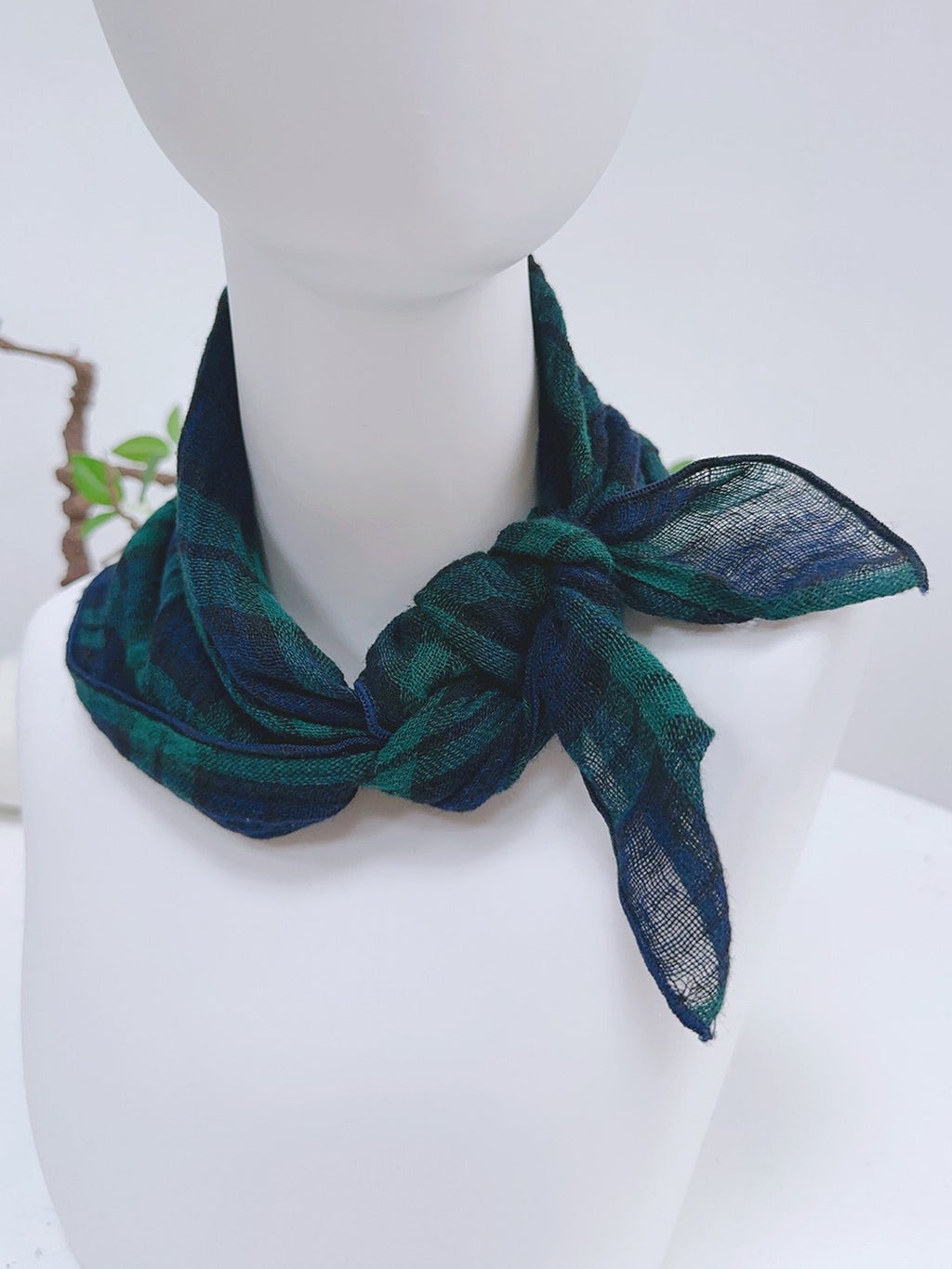 Cotton-Linen Plaid Patchwork Square Scarf
