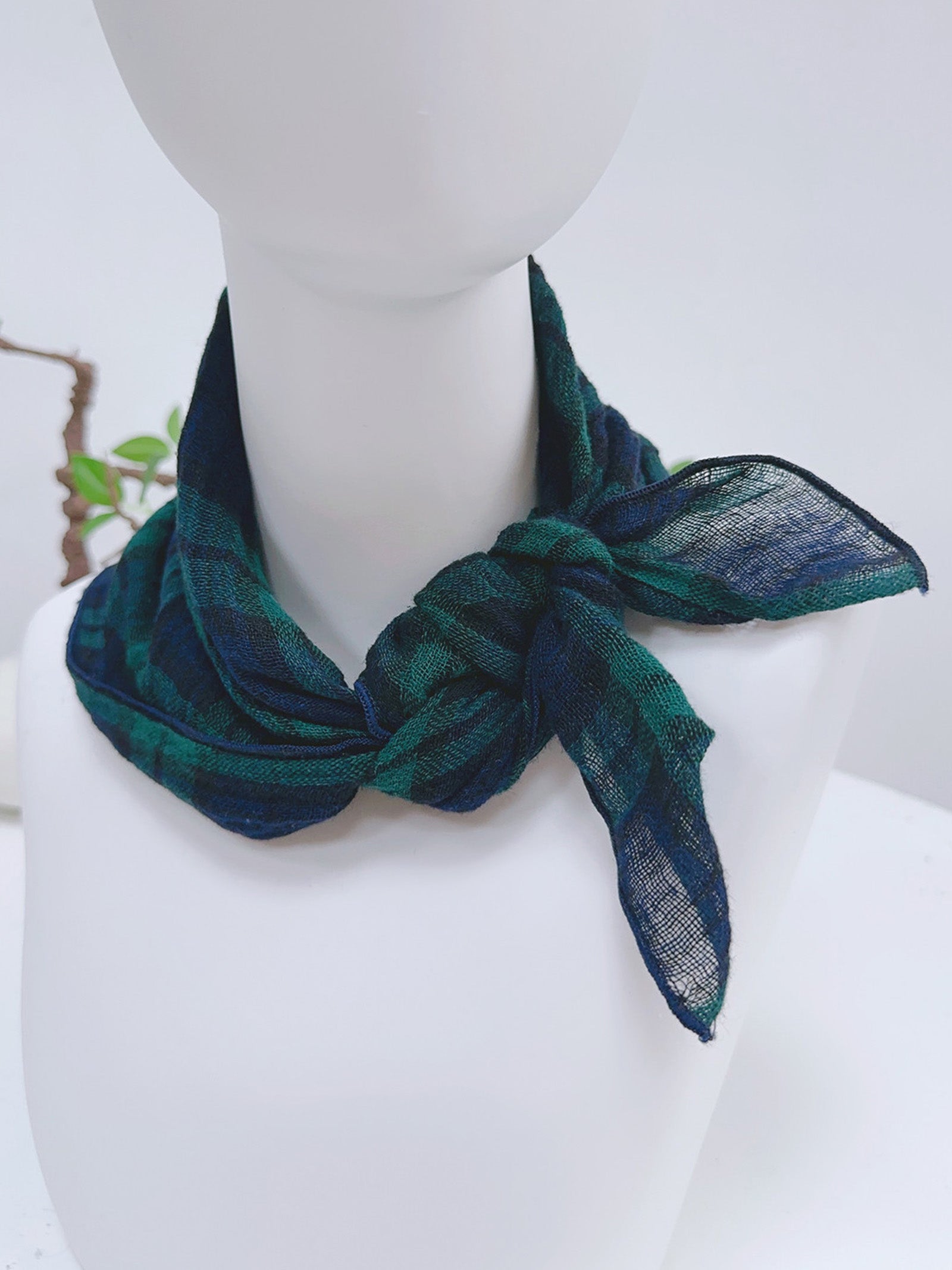 Cotton-Linen Plaid Patchwork Square Scarf