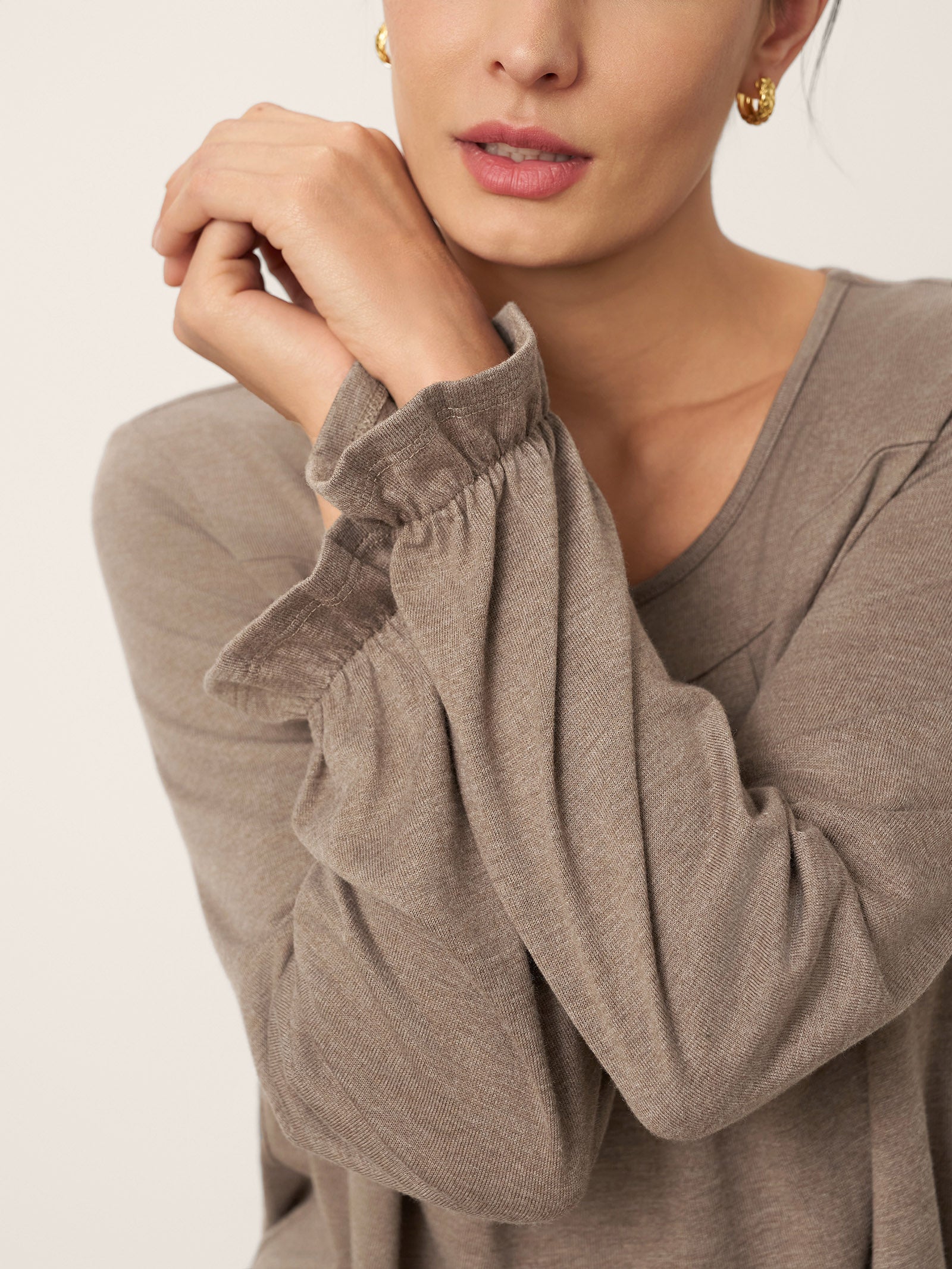 Cashmere Curved Seam Long Sleeve Top BROOKLYN