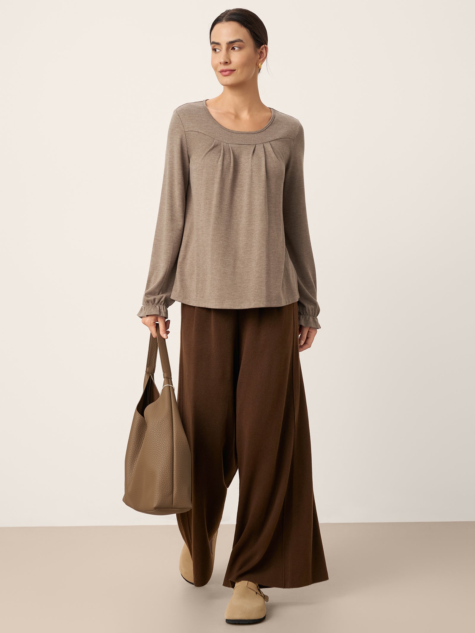 Cashmere Curved Seam Long Sleeve Top BROOKLYN
