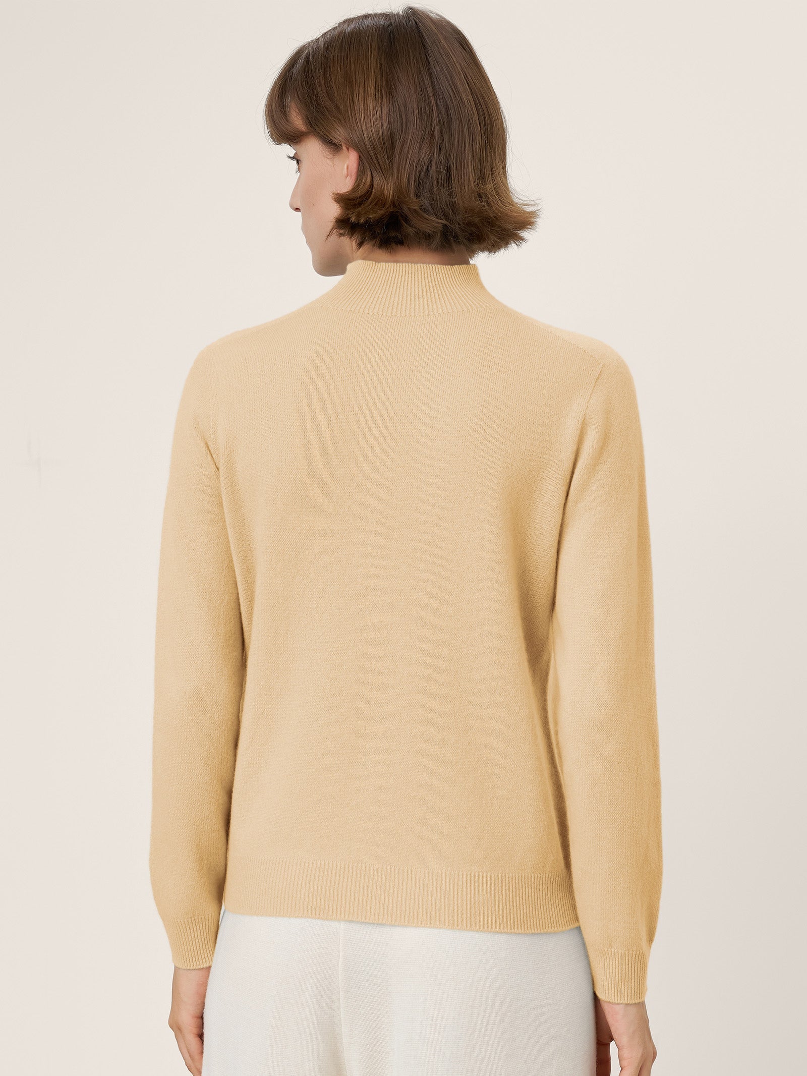 Premium Cashmere Blend Hand-Finished Seamless Mock Neck Ribbed Sweater RHEA