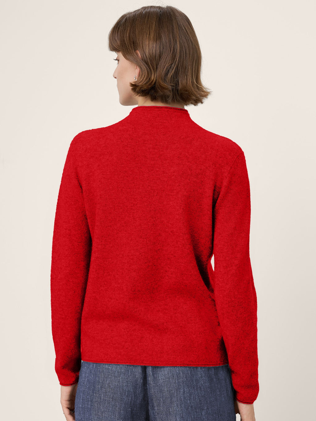 Premium Cashmere Blend Hand-Finished Seamless Mock Neck Lettuce Edge Sweater ZELIE