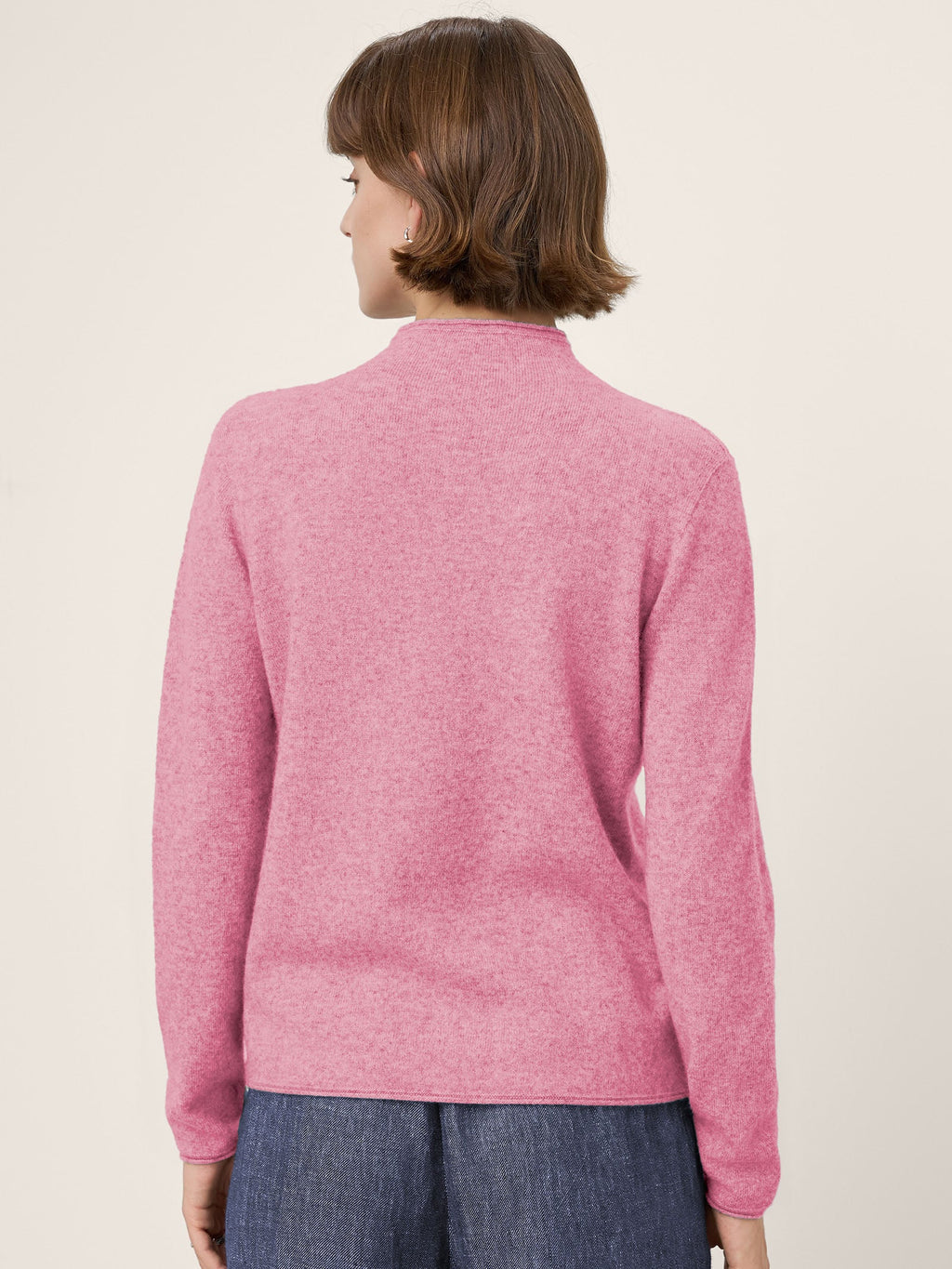 Premium Cashmere Blend Hand-Finished Seamless Mock Neck Lettuce Edge Sweater ZELIE