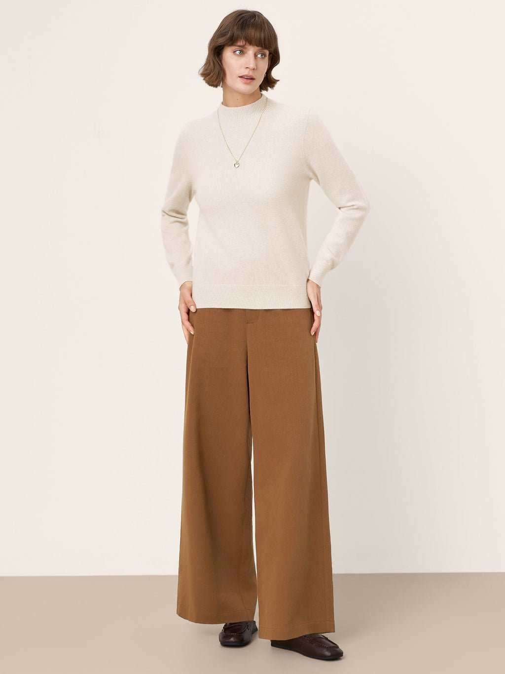 100% Mongolian Cashmere Seamless Wide Ribbed Edge Sweater MONA