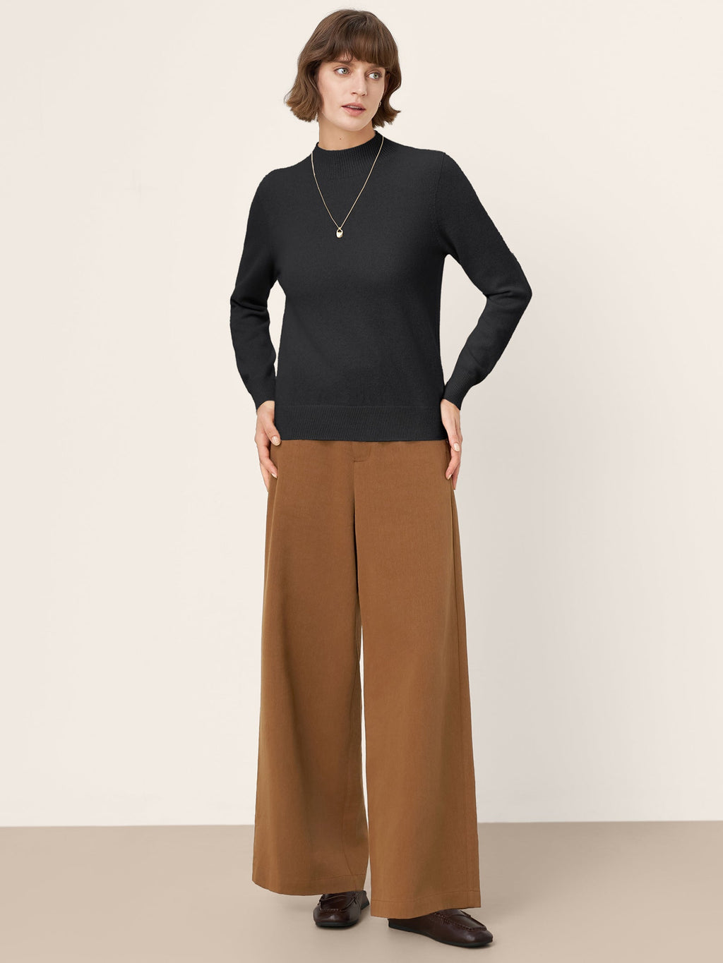 100% Mongolian Cashmere Seamless Wide Ribbed Edge Sweater MONA