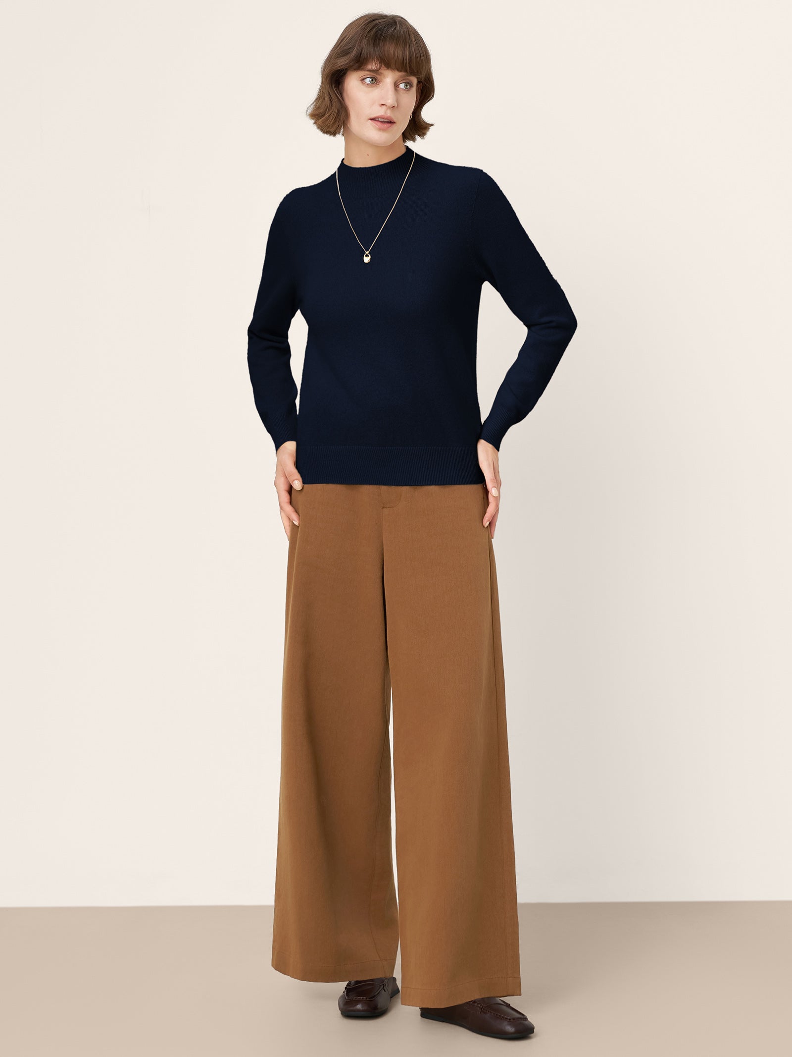 100% Mongolian Cashmere Seamless Wide Ribbed Edge Sweater MONA