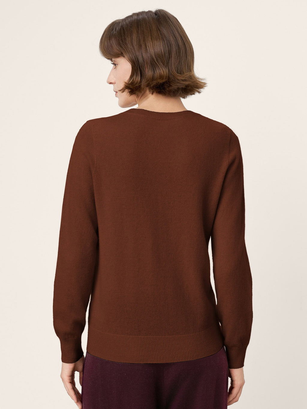 100% Mongolian Cashmere Seamless Ribbed Trims Crewneck Sweater TAWNY