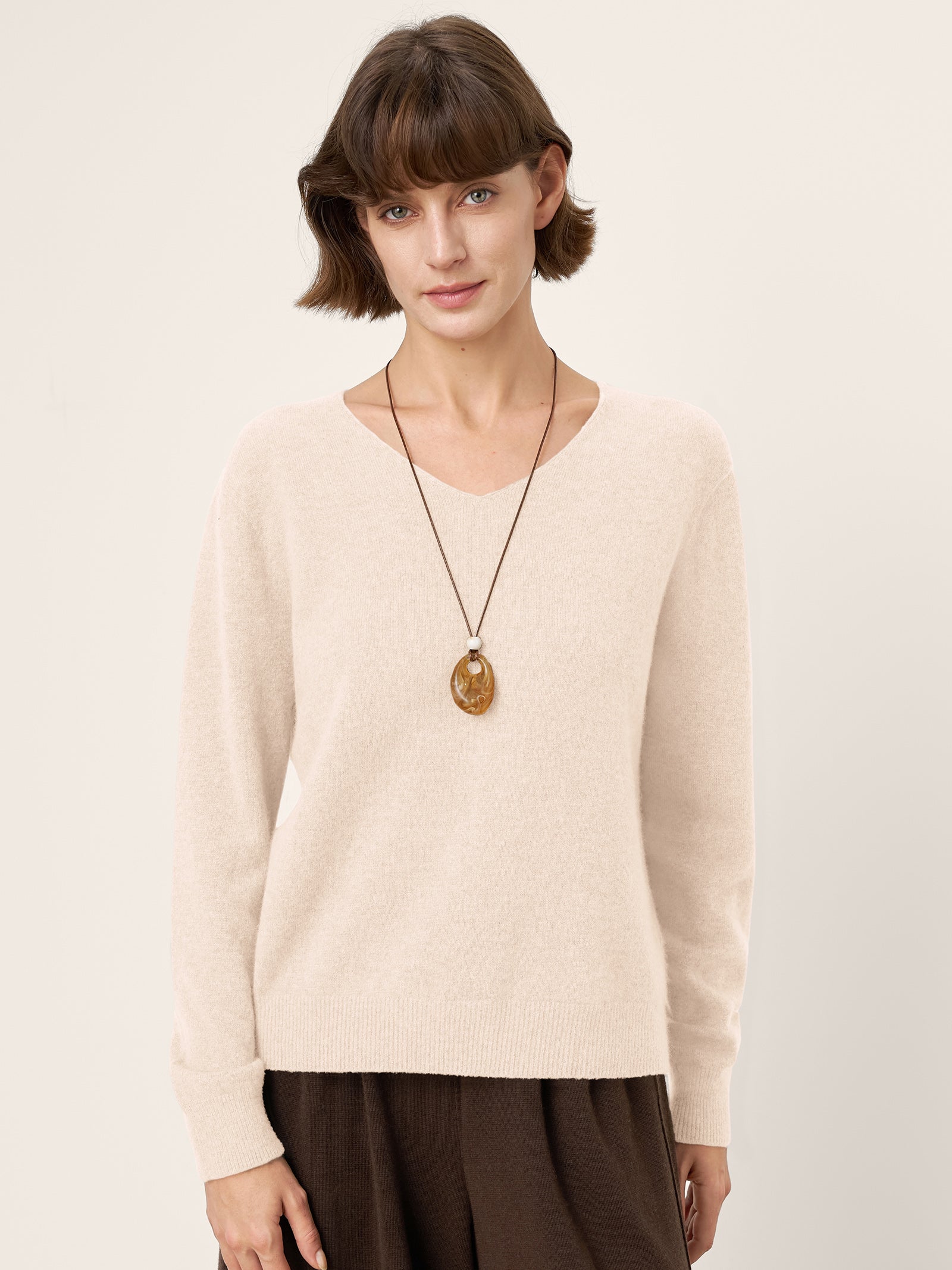 100% Mongolian Cashmere V-Neck Pullover Sweater PIPER