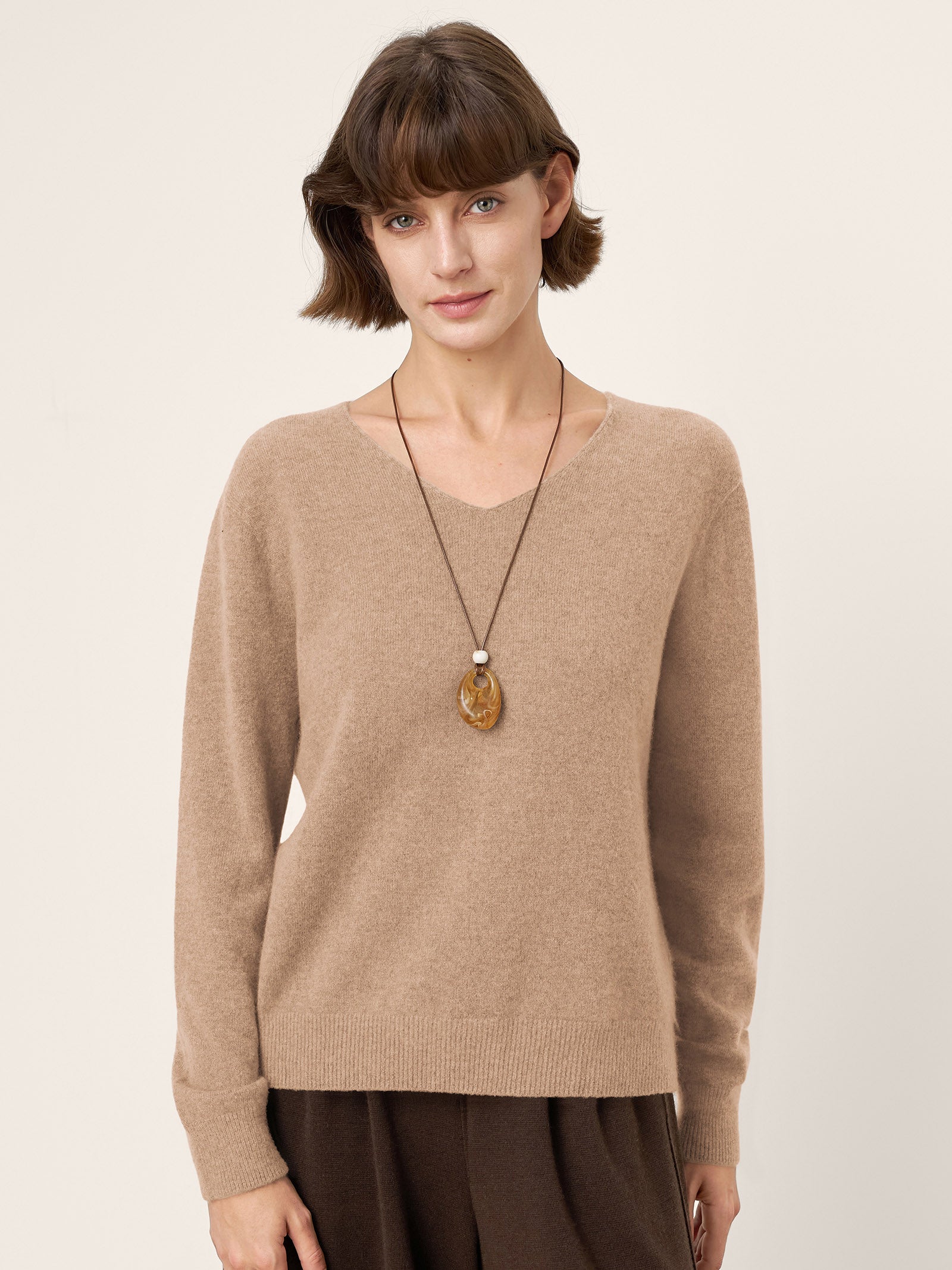 100% Mongolian Cashmere V-Neck Pullover Sweater PIPER