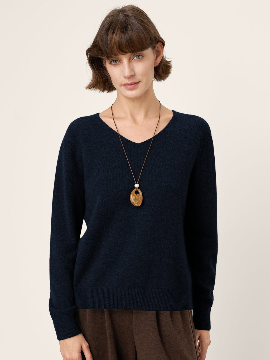 100% Mongolian Cashmere V-Neck Pullover Sweater PIPER