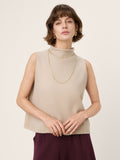 100% Mongolian Cashmere Hand-Finished Rolled Edge Sleeveless Turtleneck Knit Top DAISY