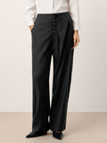 Linen-Lyocell Asymmetric Placket Straight Pants SAFFRON