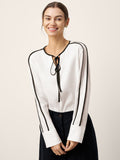 Linen-Lyocell Contrast Trim Tie-Neck Overtop VERA