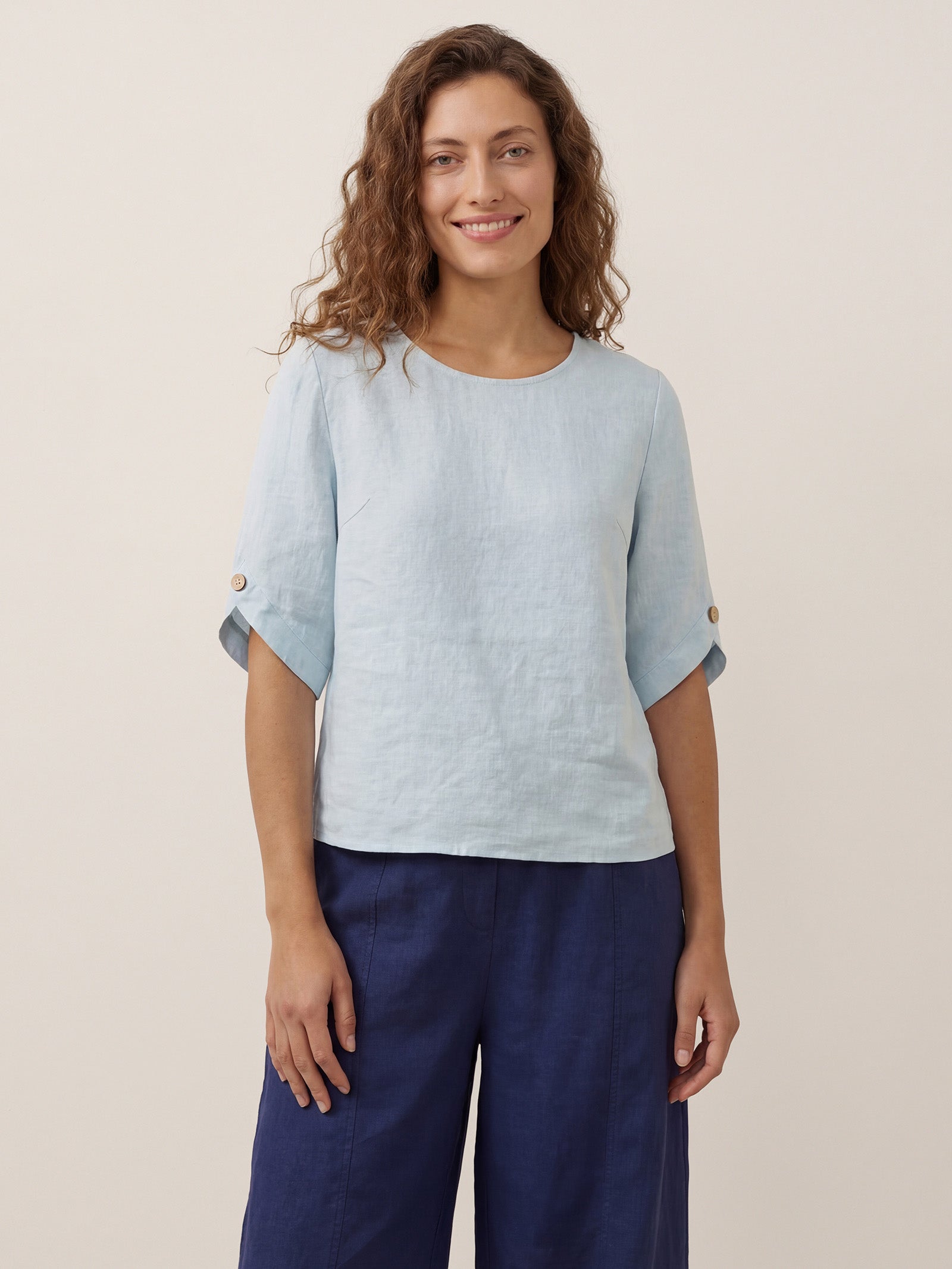 100% Linen Elbow Sleeve Pullover Top NOLA