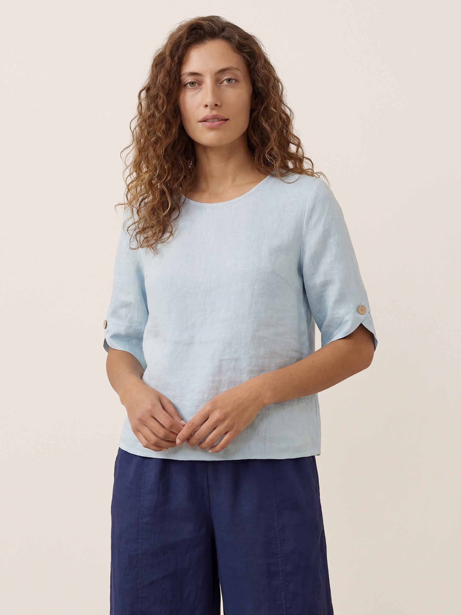100% Linen Elbow Sleeve Pullover Top NOLA