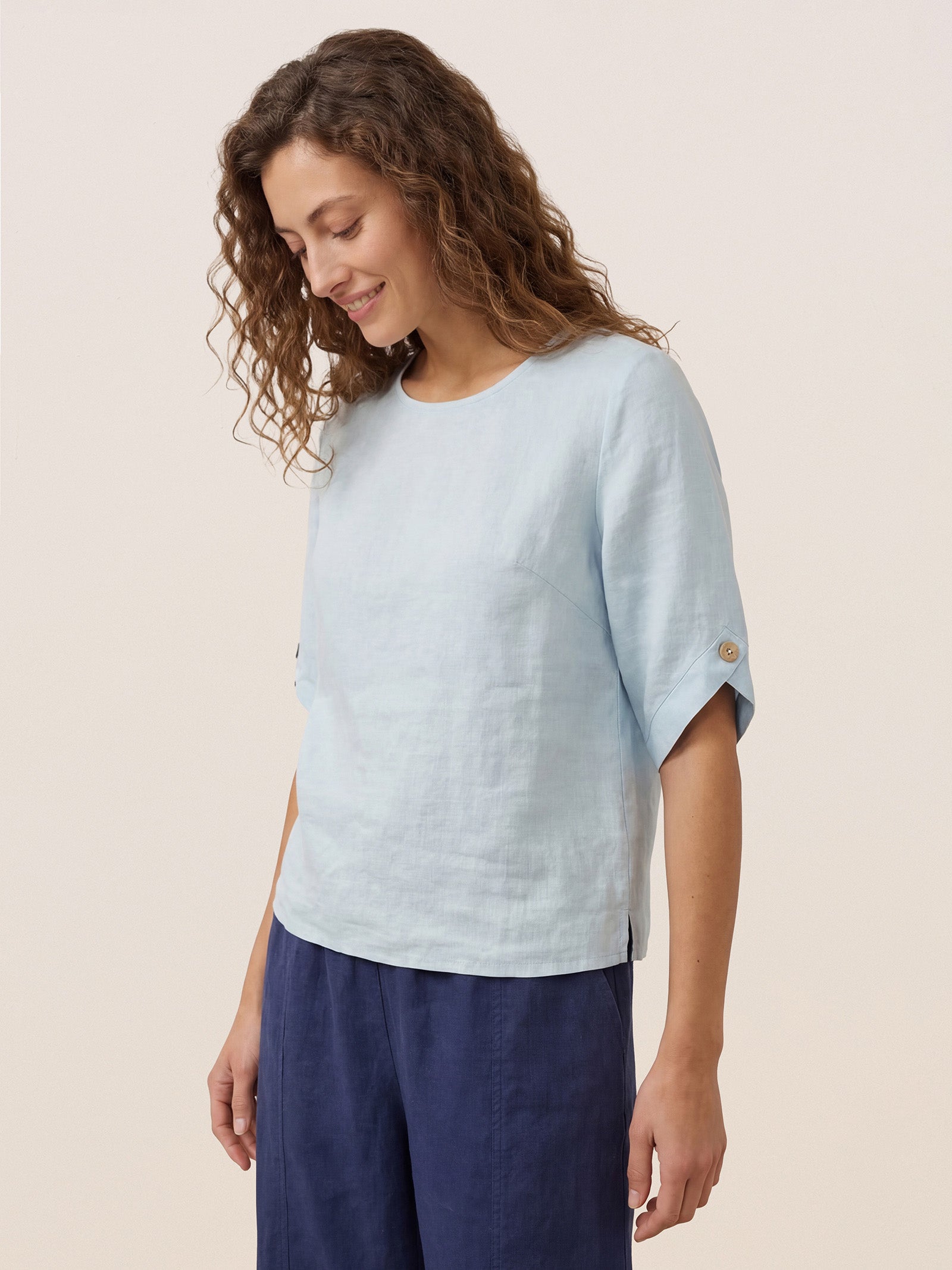 100% Linen Elbow Sleeve Pullover Top NOLA
