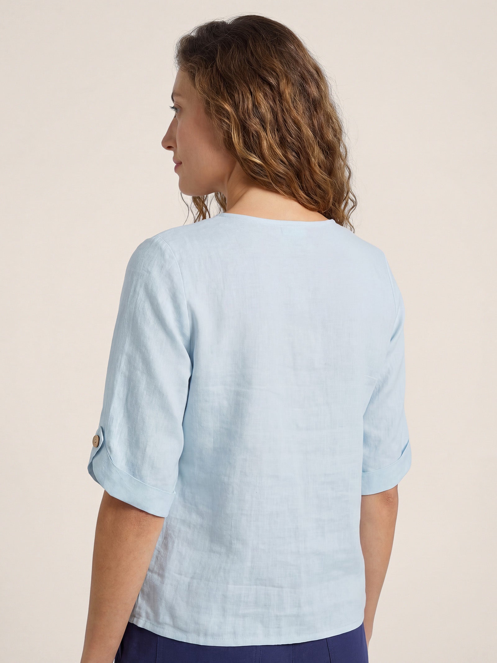 100% Linen Elbow Sleeve Pullover Top NOLA