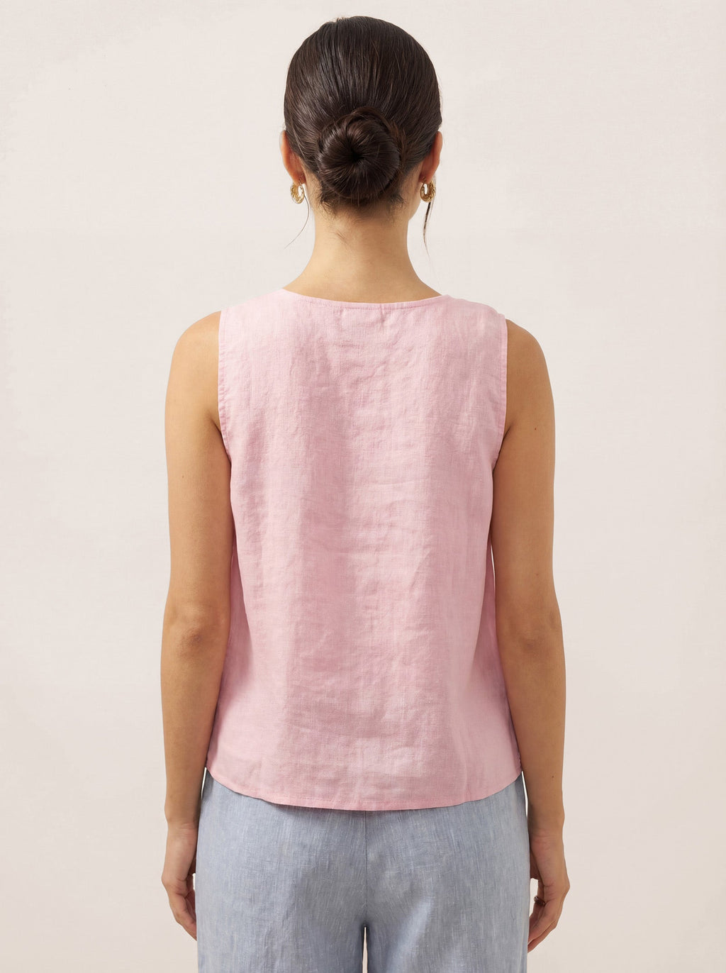 100% Linen Sleeveless Crescent Collar Top KARA