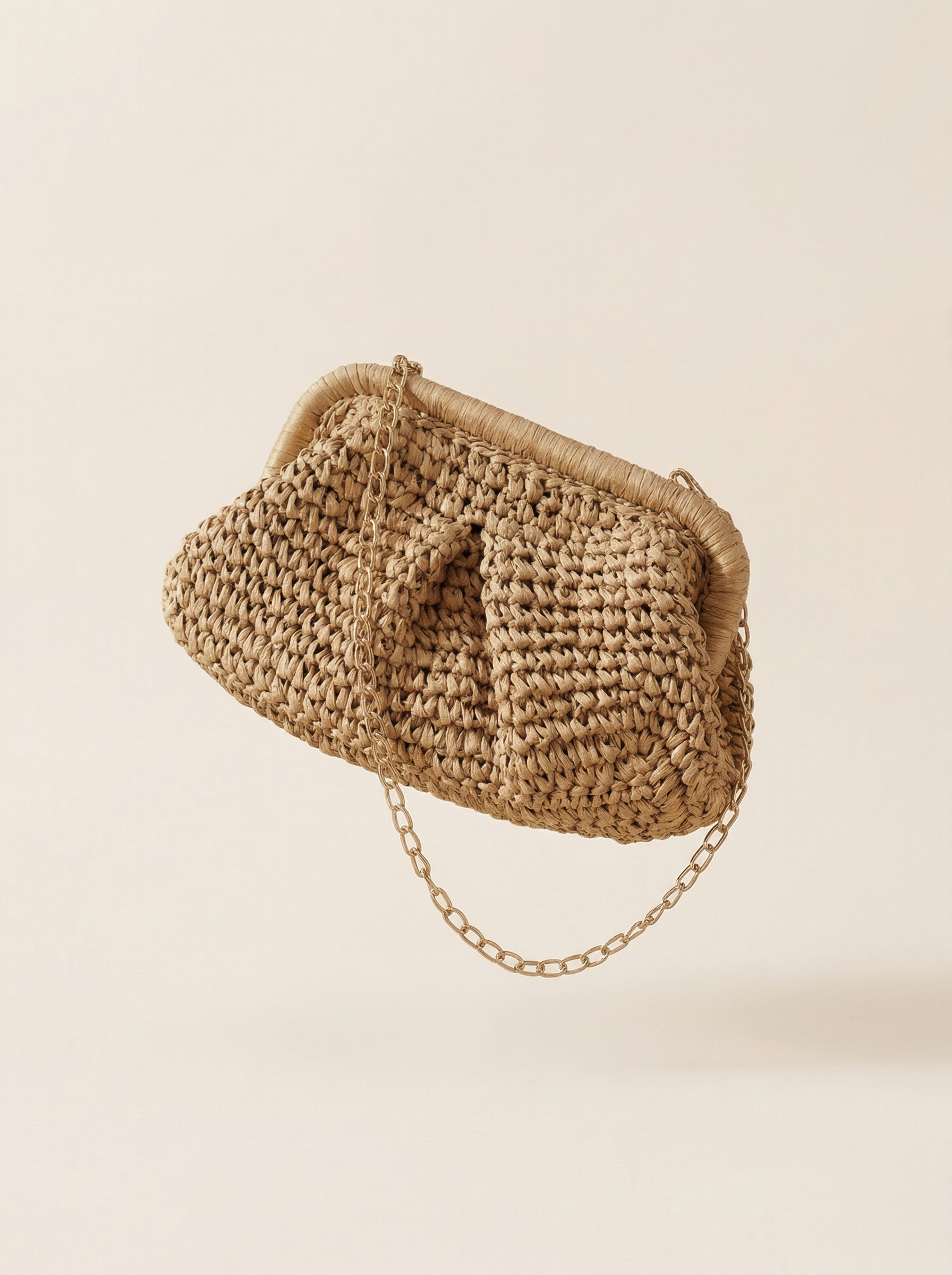 Woven Straw Crossbody Bag with Chain Strap
